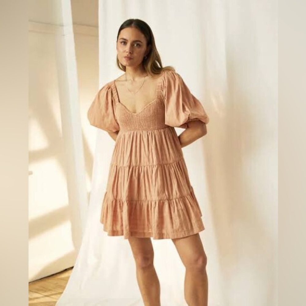 NEW MON RENN sofia babydoll dress in blush size small Anthropologie tiered mini